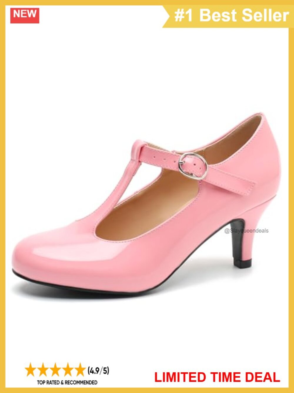 T-Strap Mary Jane Kitten Heel Pumps Closed Toe Dress Shoes